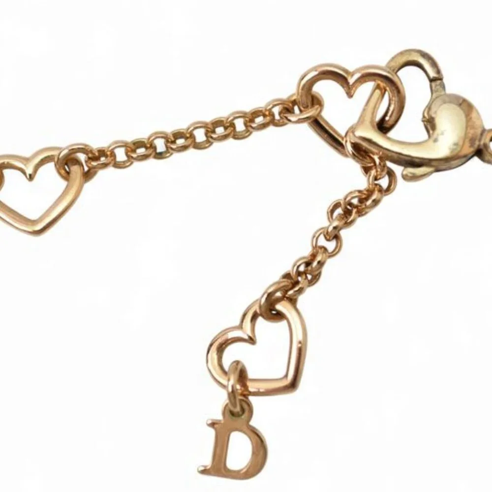 Christian Dior Necklace Logo Heart Gold Rhinestone - Picture 4 of 6